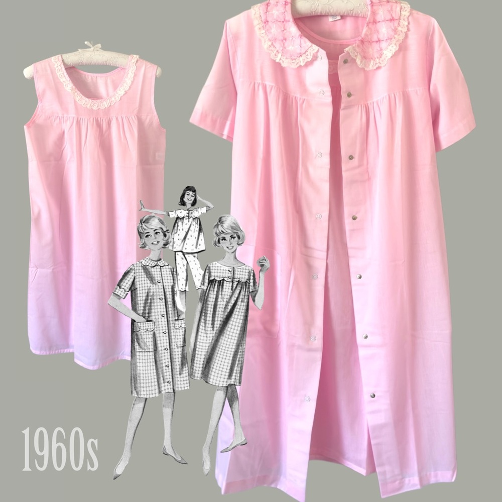 vintage 60s Katz Snap Coat & Shift set robe & gown size medium